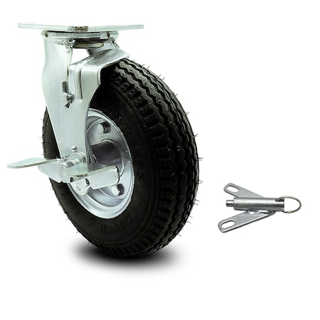 Service Caster 8 Inch Black Pneumatic Wheel Swivel Caster with Brake and Bolt Swivel Lock SCC SCC-100S280-PNB-TLB-BSL